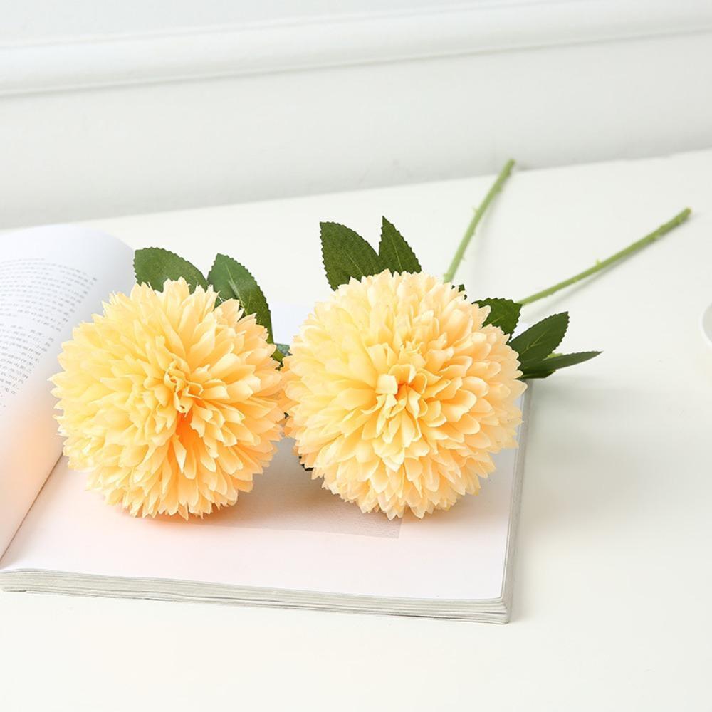 Artificial Chrysanthemum Ball Flowers Set of 10 | Mums for Home Decor Indoor Floral Arrangement Table Centerpiece Yellow