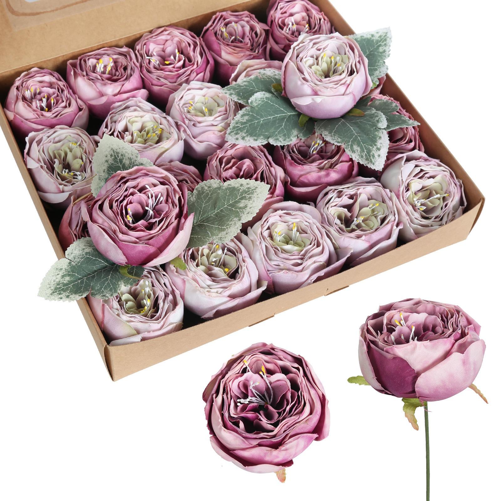 Artificial Rose Heads Bulk | Wedding Centerpiece Bouquet Home Decor & DIY in Blue White Red Pink Champagne Orange 8 Colors
