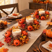 Fall Maple Leaf Pumpkin Candle Rings – 4-Piece Set, 10.24in