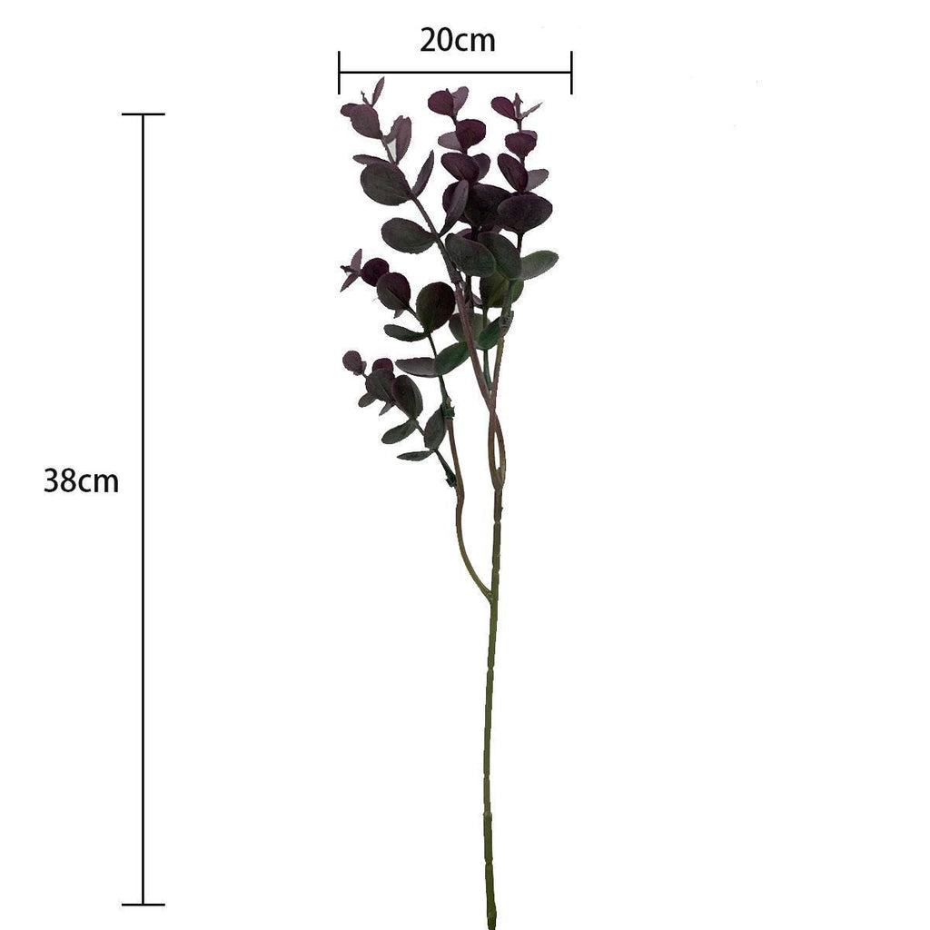 Artificial Eucalyptus Stems in Glass Vase with Faux Water 4pcs | Home Centerpiece & Office Decor in Green Purple Orange