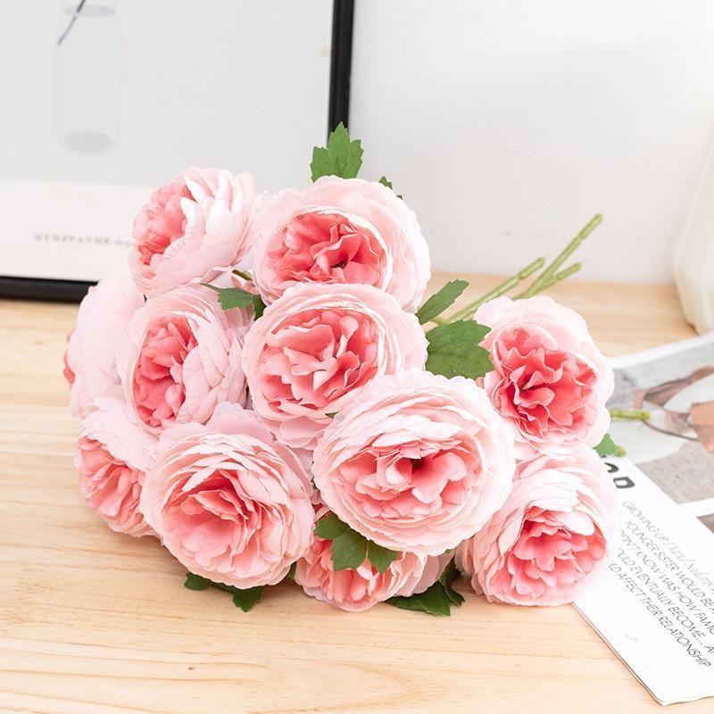 Artificial Rose Bouquet 10pcs | Realistic Faux Roses for Wedding Centerpiece Party Valentine's Day & Home Decor in Pink Purple White Dark Pink