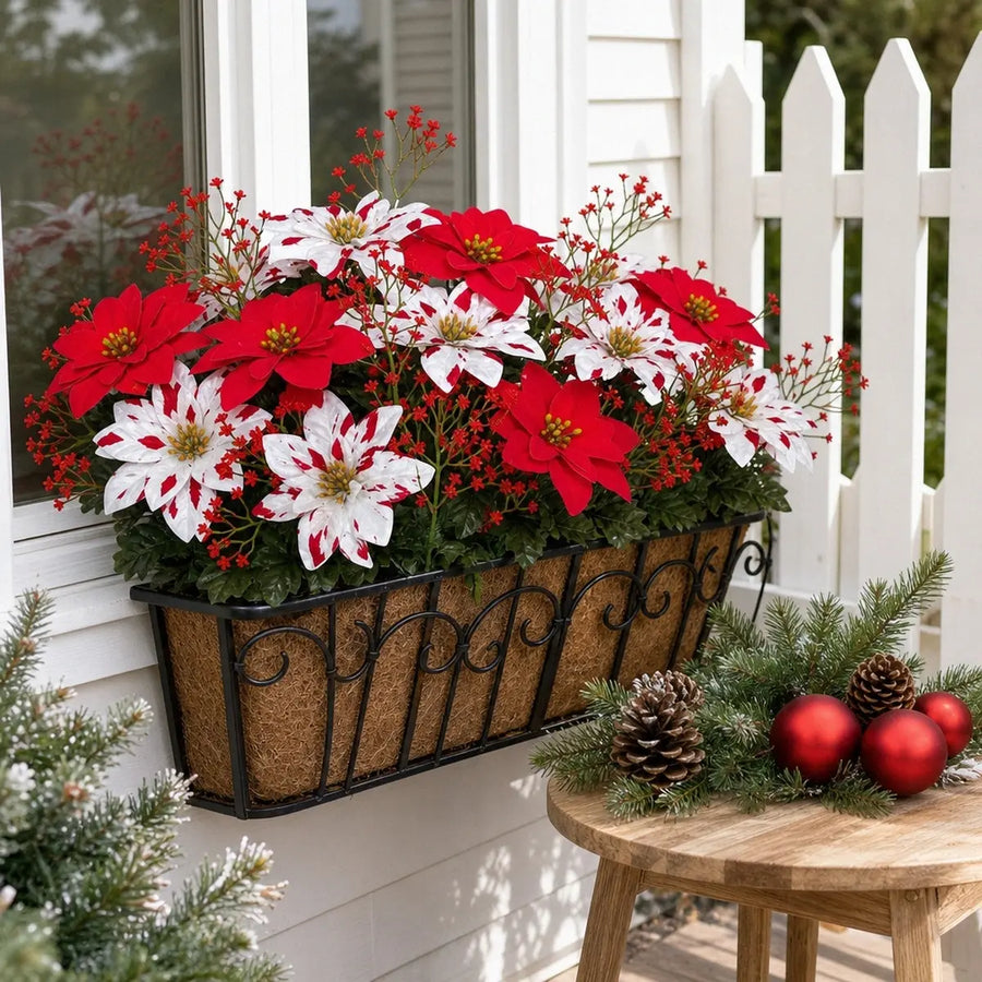 Artificial Christmas Poinsettia Picks & Berry Stems – Set of 40