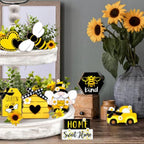 Farmhouse Tiered Tray Decoration Set | Bumble Bee Gnome Honey Truck & Hive Wooden Signs for Rustic Home Decor