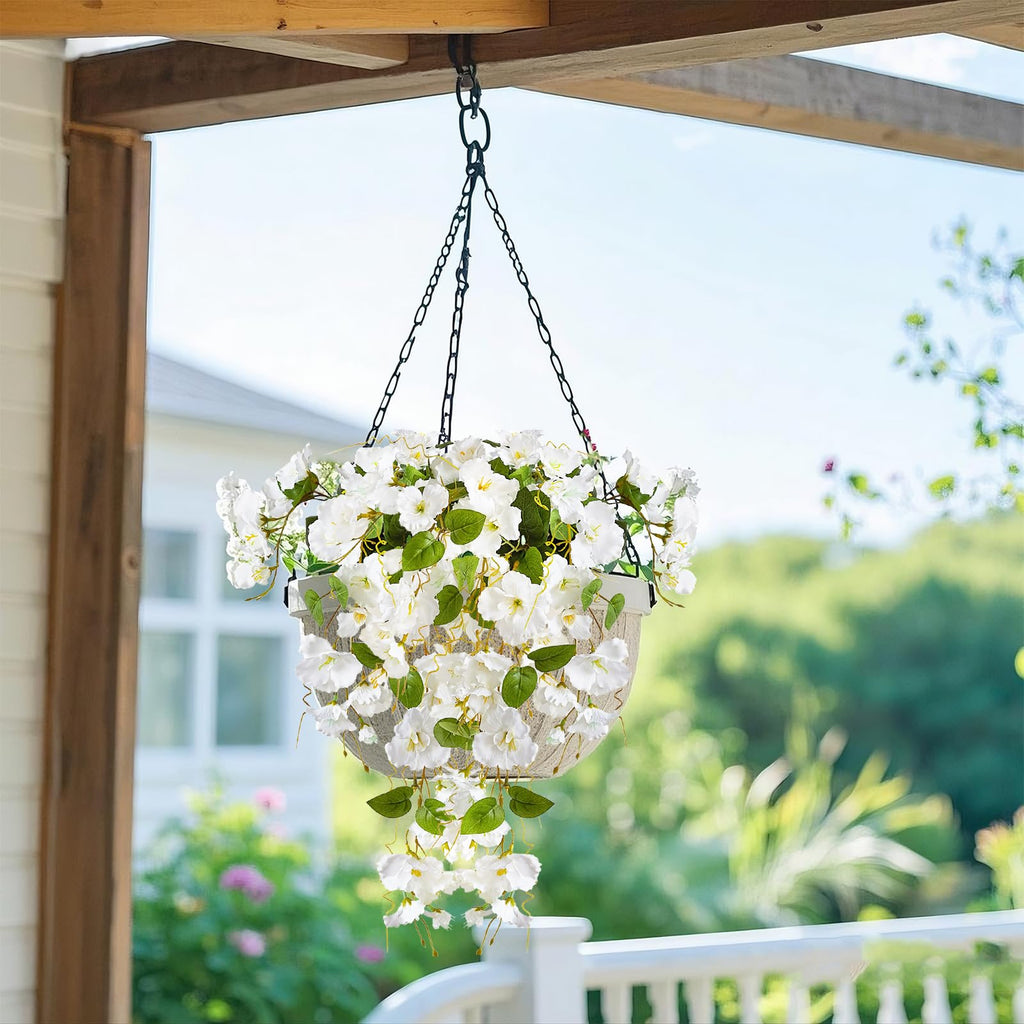 UV Resistant Artificial Hibiscus Hanging Flowers 2pcs | Outdoor Porch Patio Yard Spring Summer Decor in Dark Pink White Purple Pink