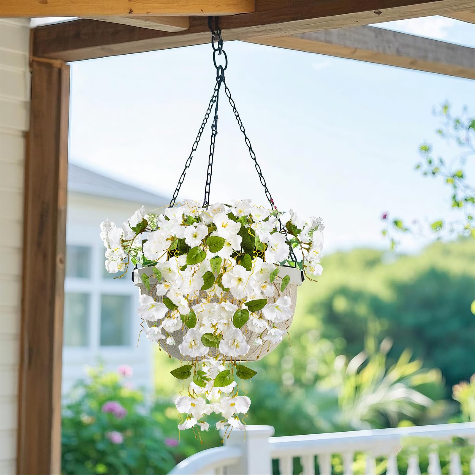 UV Resistant Artificial Hibiscus Hanging Flowers 2pcs | Outdoor Porch Patio Yard Spring Summer Decor in Dark Pink White Purple Pink