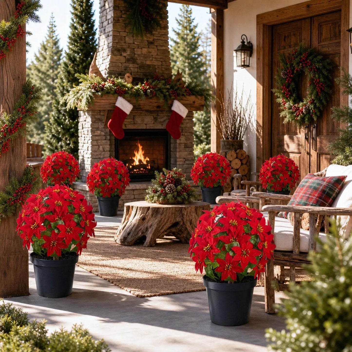 Artificial red poinsettia ball ground stake outdoor Christmas yard decor – IPOPU
