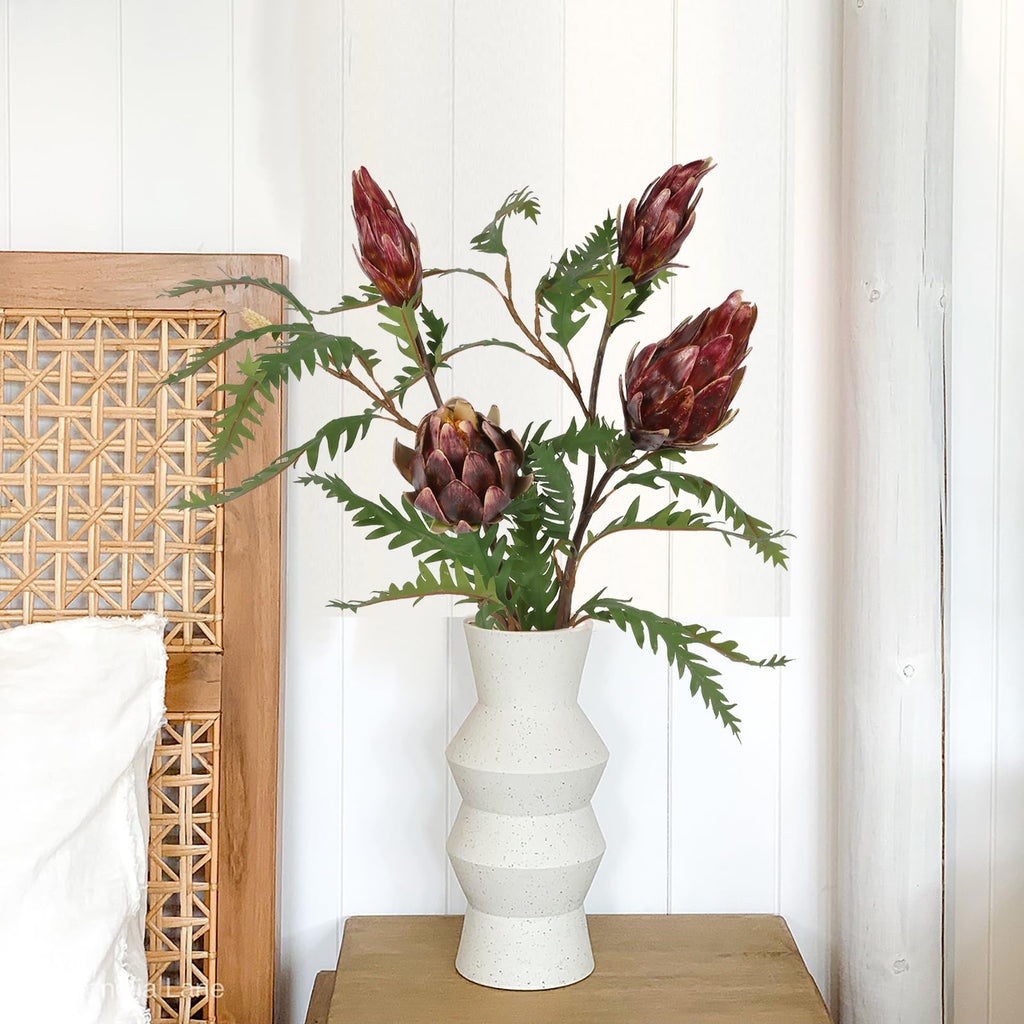 Artificial King Protea Flowers 2pcs 31 inch Stem | Wedding Centerpiece Home & Garden Decor in Burgundy Red