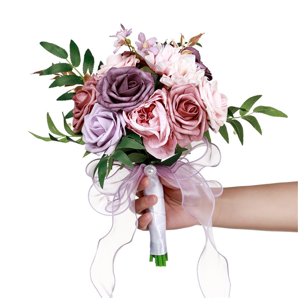 Handmade Bridal Wedding Bouquet | Ceremony Church Decoration in Blue Green Wine Red White Pink 5 Colors