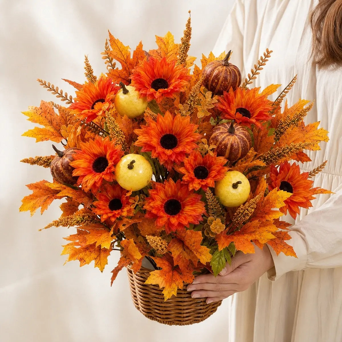 Fall Sunflower Maple Leaf Basket Arrangement