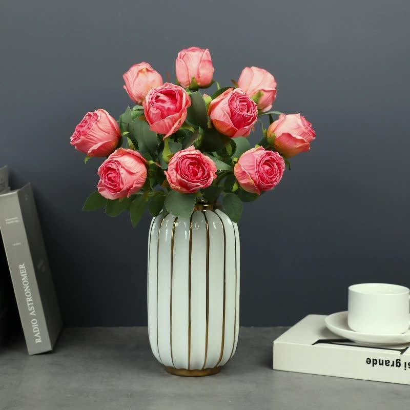 Burnt Edge Real Touch Rose Simulation Flowers | Living Room Dining Table Wreath Crafts Valentine's Day Decor in White Champagne Orange Pink