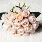 18 Heads Long Stem Silk Rose Artificial Flowers | Wedding Bouquet Centerpiece Bridal Shower Party & Home Decor in Beige Pink White