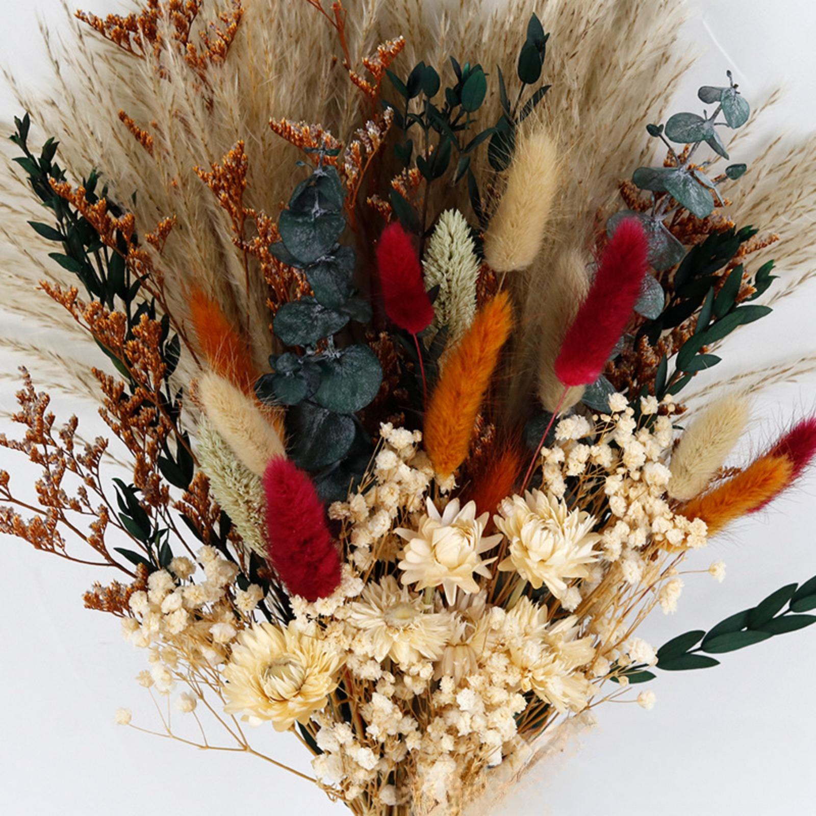 Rustic Red Dried-Effect Flower Bouquet with Baby's Breath and Eucalyptus | Living Room Wedding Table & Home Decor Gift