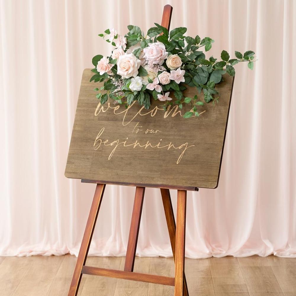 Artificial Flower Backdrop Garland | Ceremony Reception Wall Easel Head Table Entryway & Home Decor in Red Orange Pink Blue White Light Pink