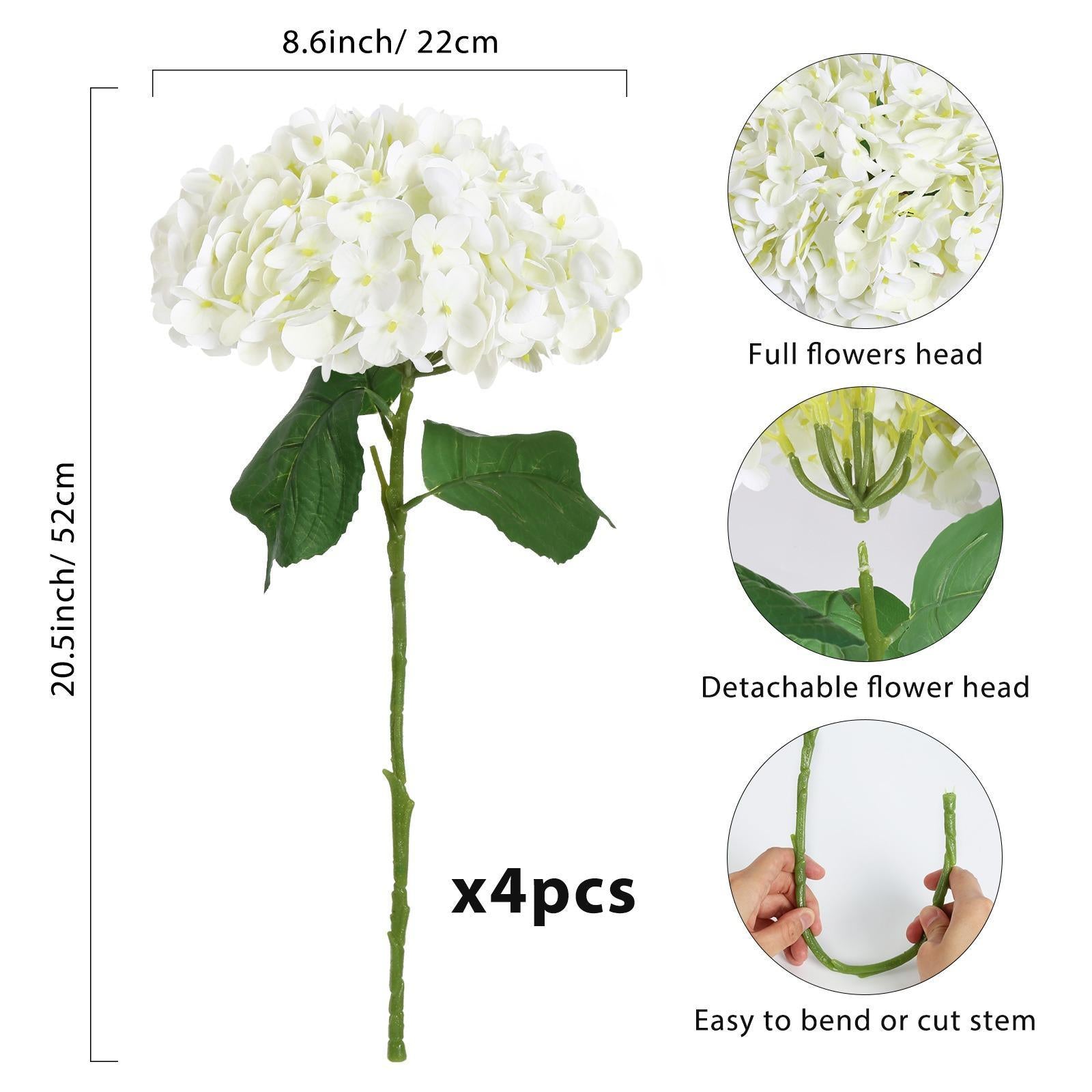 Real Touch Latex Hydrangea Flowers 4pcs 21 inch | Wedding Centerpiece Home Baby Shower & Holiday Decor in 10 Colors