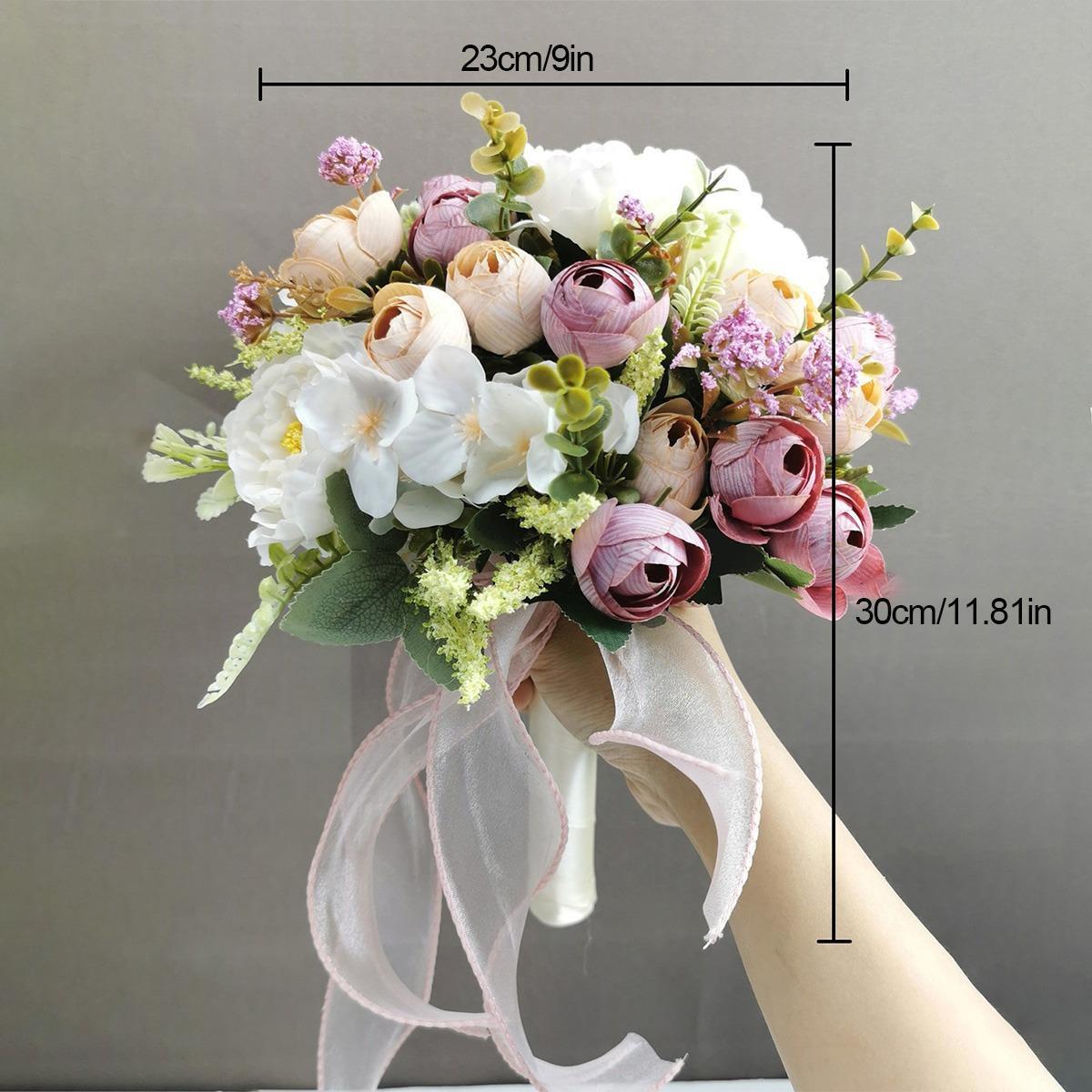 Artificial wedding bouquet in 4 colors with roses hydrangeas and camellias