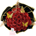 DIY Glitter Rose Bouquet Gift Set 24pcs | Graduation Birthday Gift with Stickers Ribbons Butterflies Crown in 7 Colors (Assembly Required)