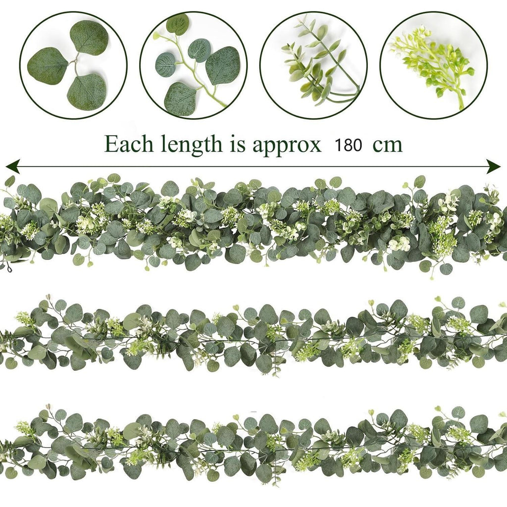 Artificial Eucalyptus Grapevine Garland 2pcs with White Flowers | Wedding Arch Party Backdrop & Home Decor