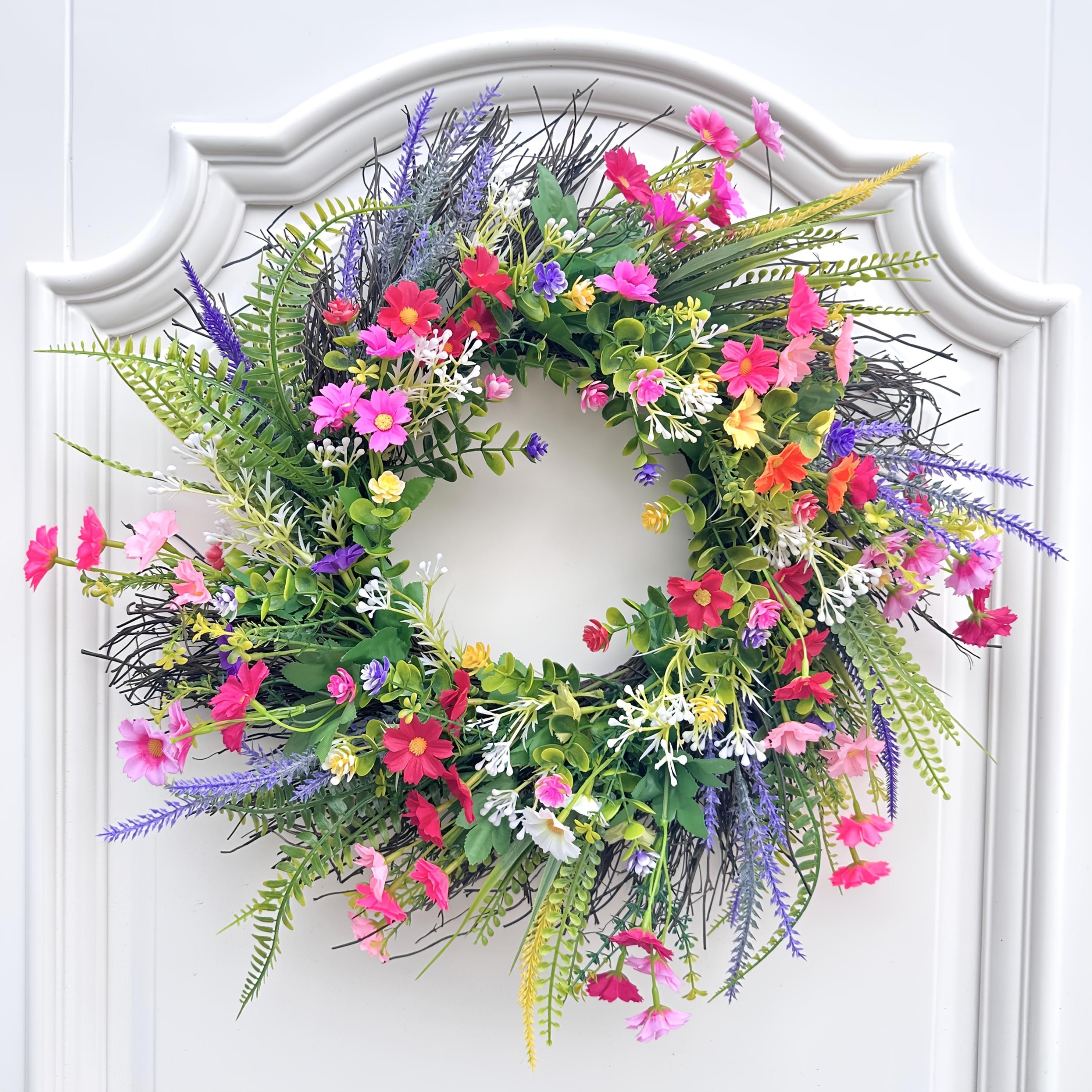 17.7in Spring Wreaths for Front Door Welcome Summer Flower Weatherproof Greenery All Seasons Round Wreaths Rustic Decor Decoration Fruit Plants