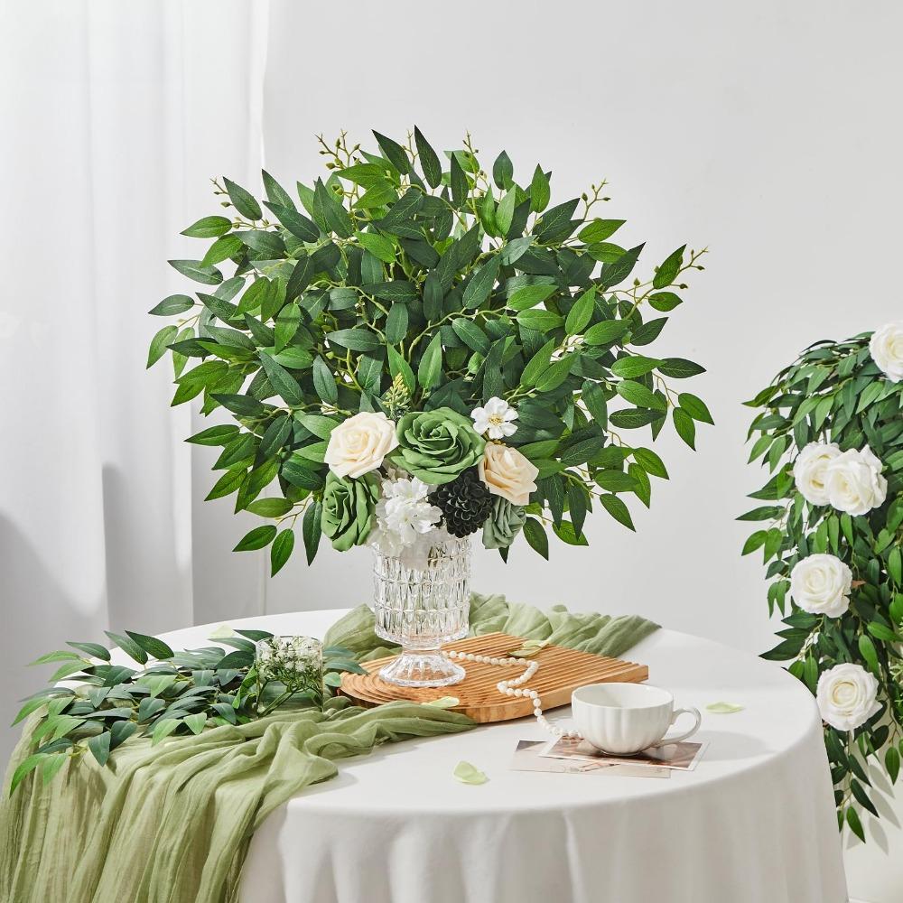 Faux Green Leaf Garland Branches Set of 4 | Hanging Greenery Spray for Wedding Arch Bouquet & Home Decor