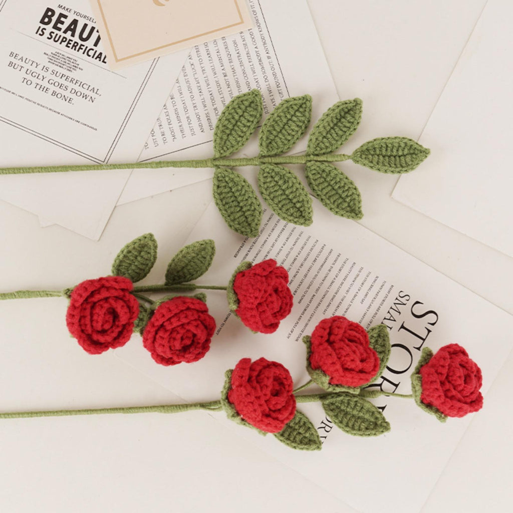 Handmade Wool Rose Bouquet Set of 2 | Multi-Headed Forever Roses Gift for Valentine's Day Anniversary in Red Pink Blue Purple