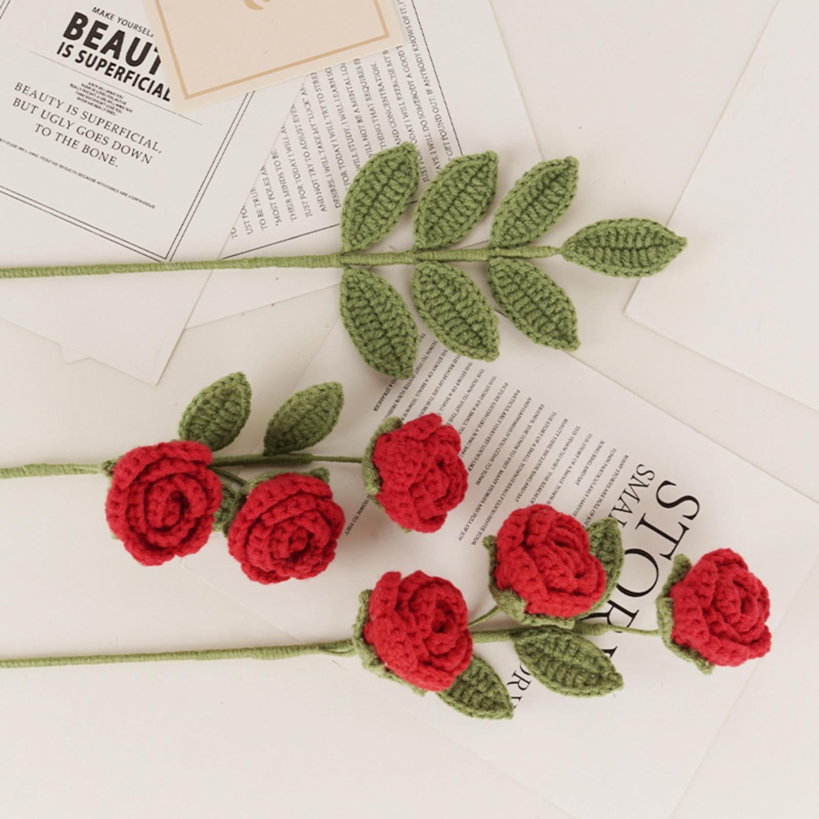 Handmade Wool Rose Bouquet Set of 2 | Multi-Headed Forever Roses Gift for Valentine's Day Anniversary in Red Pink Blue Purple