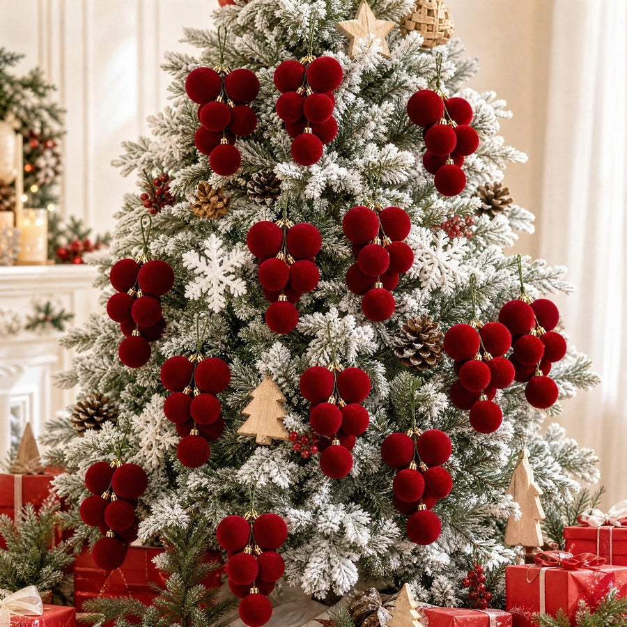 4-Piece Burgundy Velvet Christmas Ball Cluster Set
