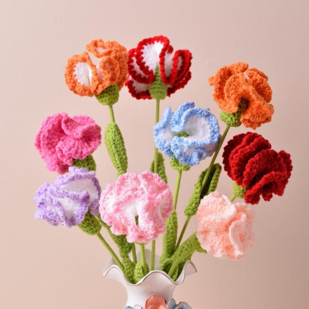 Handmade Gradient Crochet Knitted Flowers 6pcs | Bouquet for Wedding Home Decor DIY Mother's Day Birthday & Anniversary Gift in Pink Purple Red Orange