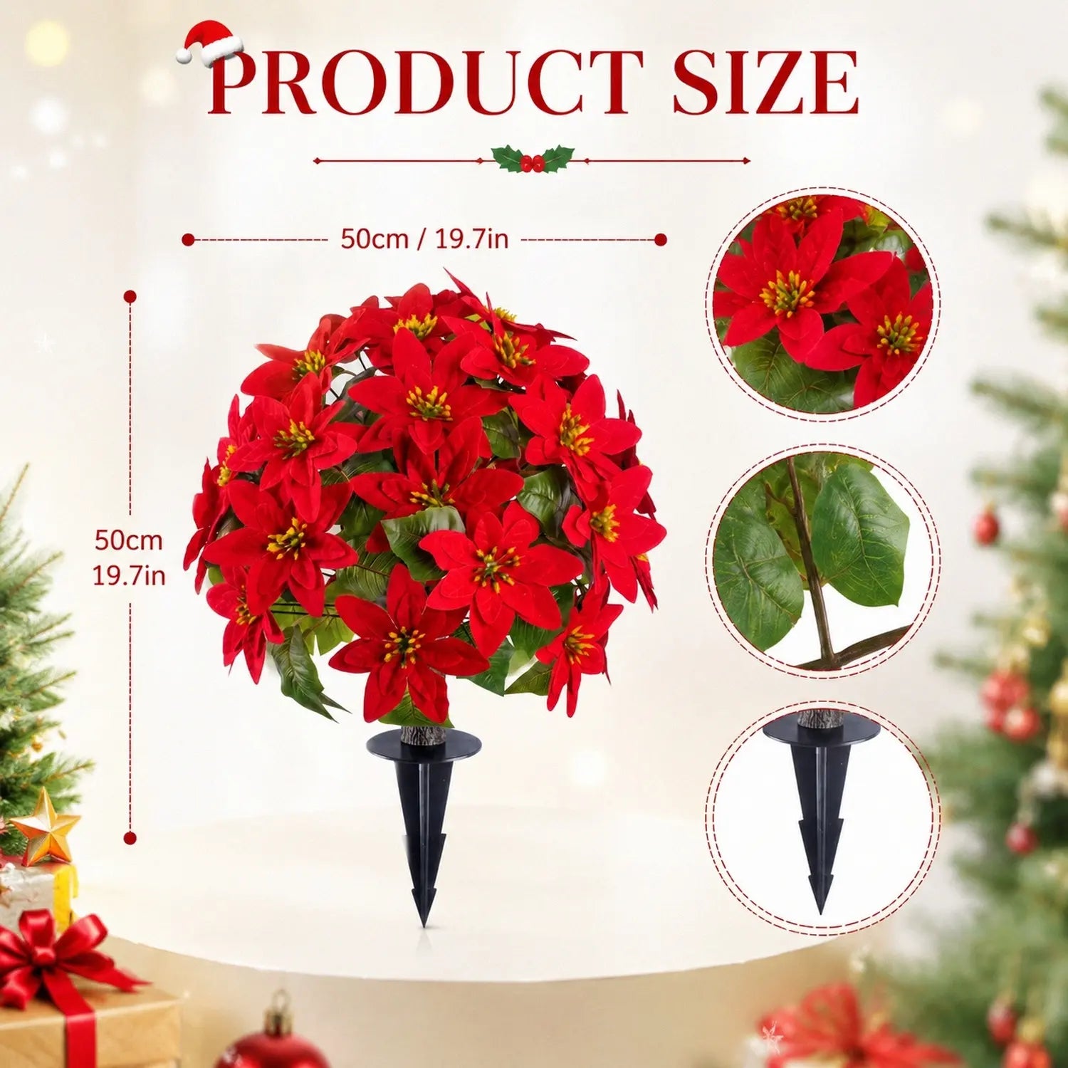 Artificial poinsettia ball ground stake size chart 50cm x 50cm 19.69 inch – IPOPU
