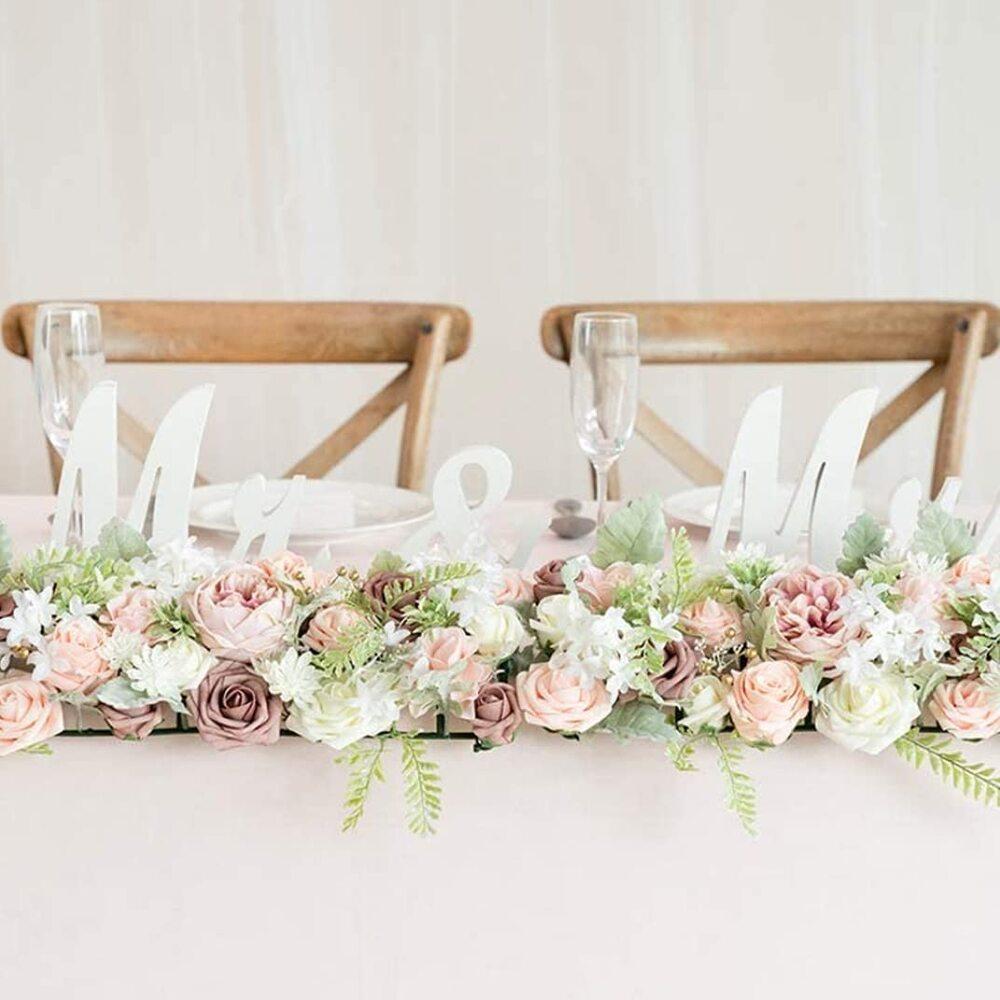 Artificial Floral Swag Garland | Wedding Arch Table Runner Centerpiece & Party Backdrop Decor in White Wine Red Pink Blue Beige