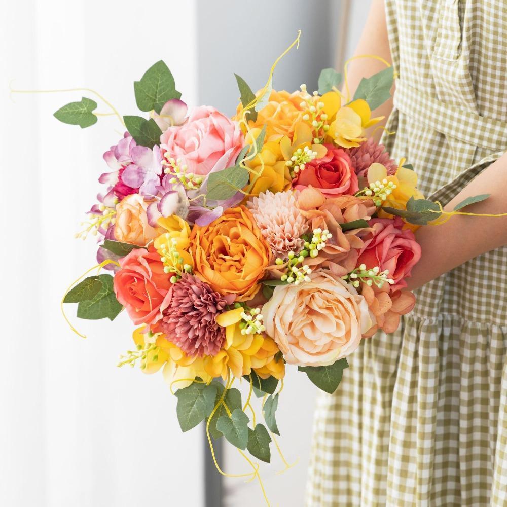 Multipurpose Artificial Flowers 2 Bouquets | DIY Wedding Party Home Decor & Baby Shower in White Pink Champagne Yellow Blue 6 Colors