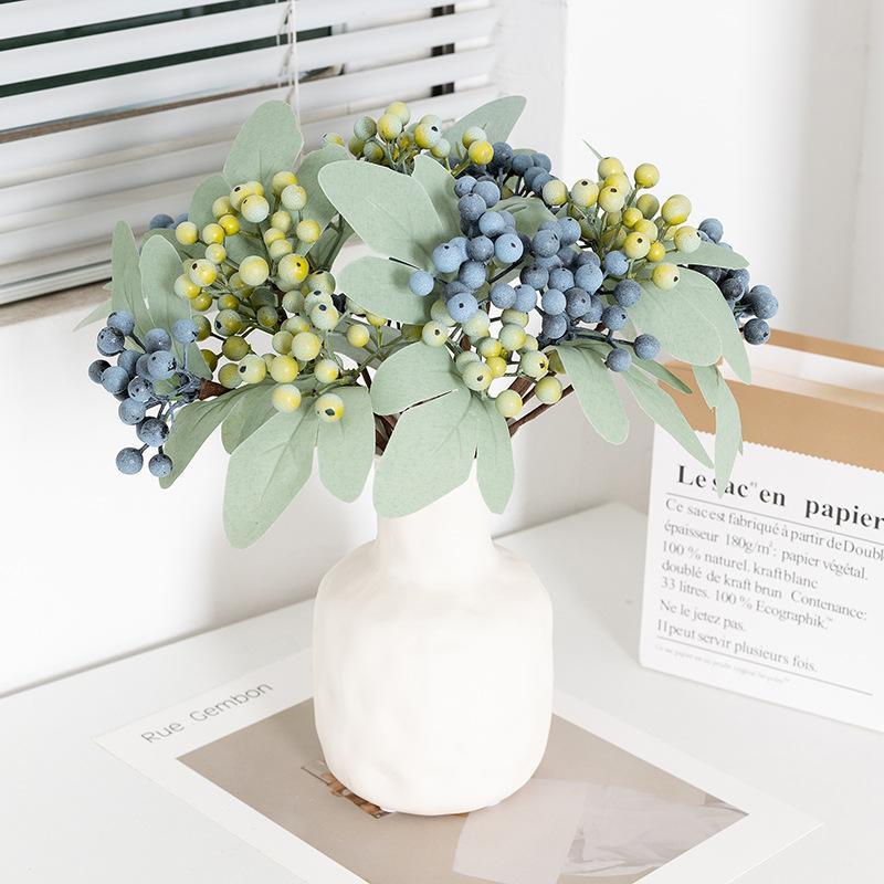 Artificial Berries, 12 Pcs Simulation Flowers Lifelike Blueberry with Stems Christmas Fruit Blueberries for Valentine's Day Wedding DIY Bridal Bouquet Home Decoration