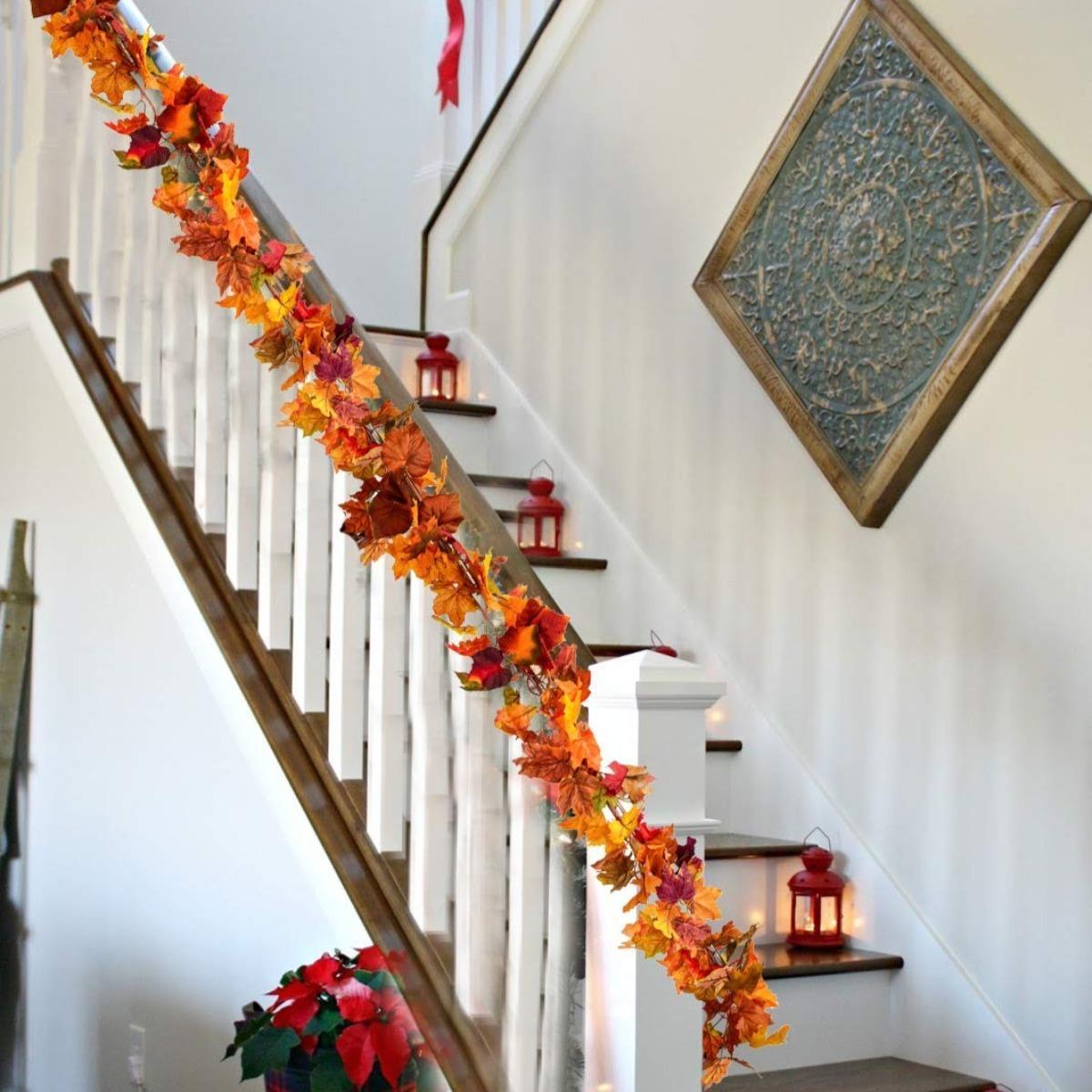 Fall Maple Leaf Hanging Vine Garland | Artificial Autumn Foliage for Thanksgiving Home Wedding Fireplace