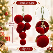 4-Piece Burgundy Velvet Christmas Ball Cluster Set