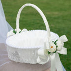 Elegant Wedding Flower Basket with Bowknot Design | Lightweight Handheld Petal Basket for Wedding Banquet & Party in Style A B
