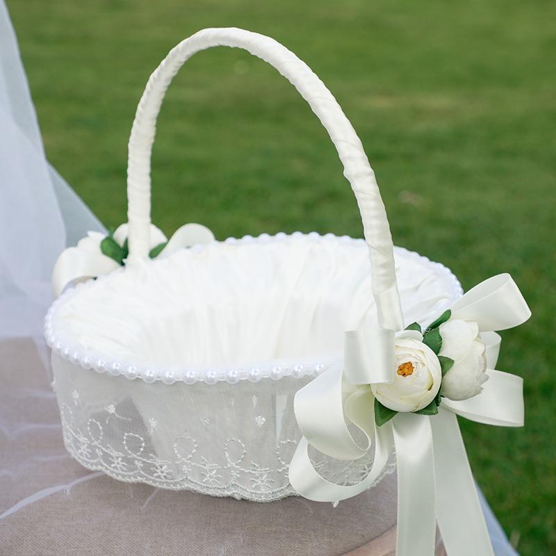 Elegant Wedding Flower Basket with Bowknot Design | Lightweight Handheld Petal Basket for Wedding Banquet & Party in Style A B
