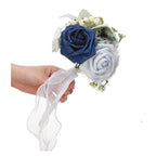Lake Blue Artificial Rose Bouquet | Wedding Bridesmaids Groomsmen Bridal Party Decor with Decorative Fruit Ornaments