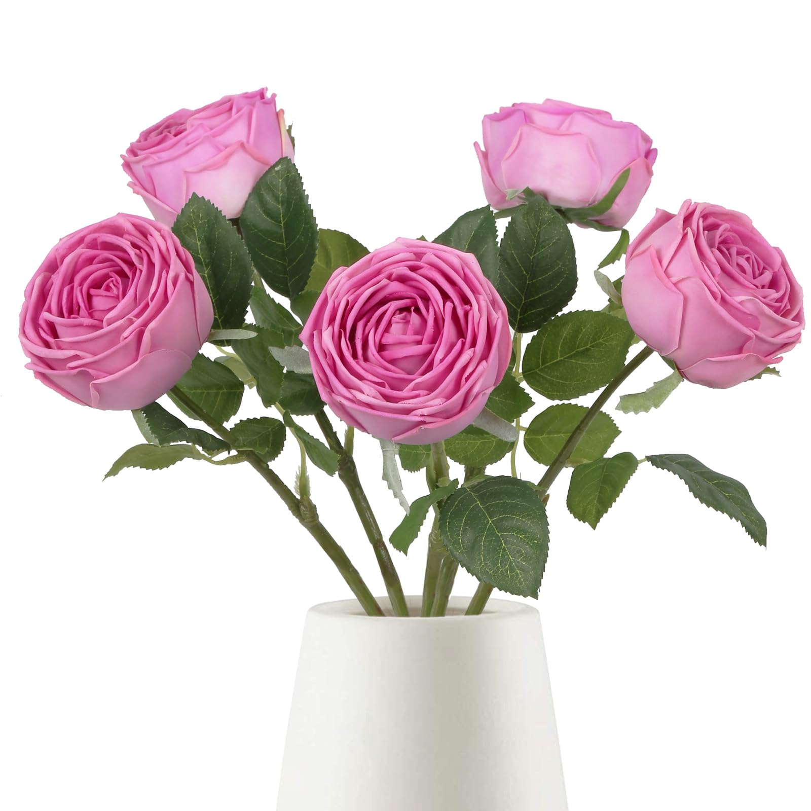 Real Touch Fuchsia Rose Stems 5pcs | Wedding Bouquet Centerpiece Home Decor in White Pink Dark Pink Beige Light Pink
