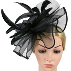 Women's Flower Headband with Veil & Feather Hair Clip | Tea Party Wedding Cocktail Headwear in 3 Colors