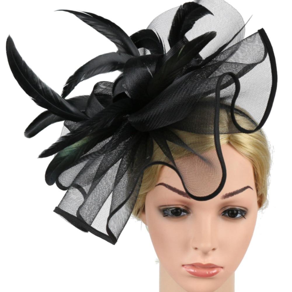 Women's Flower Headband with Veil & Feather Hair Clip | Tea Party Wedding Cocktail Headwear in 3 Colors