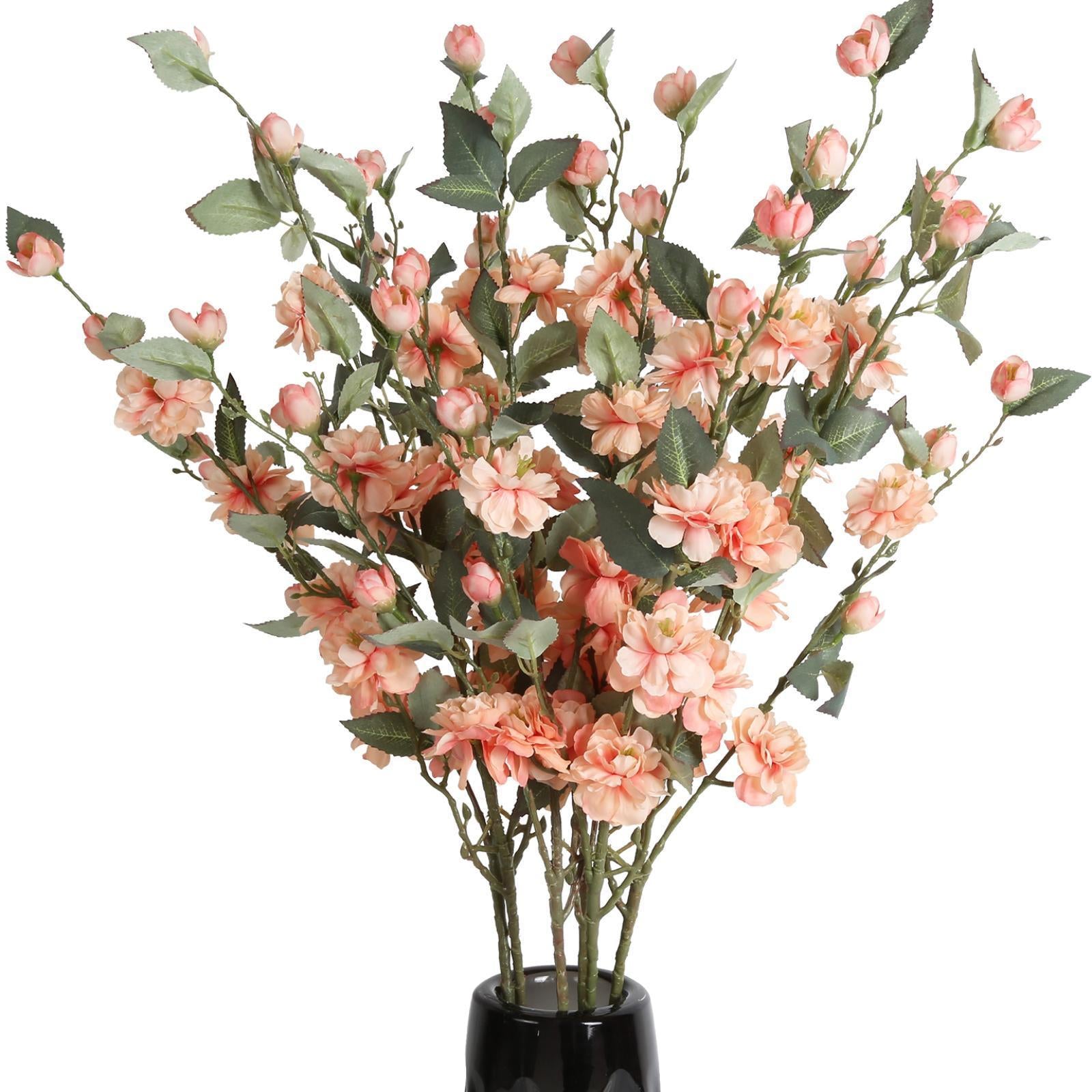Artificial Cherry Blossom Silk Flowers Set of 6 | Wedding Home Decor Table Centerpiece Ornaments White Orange Pink Light Pink
