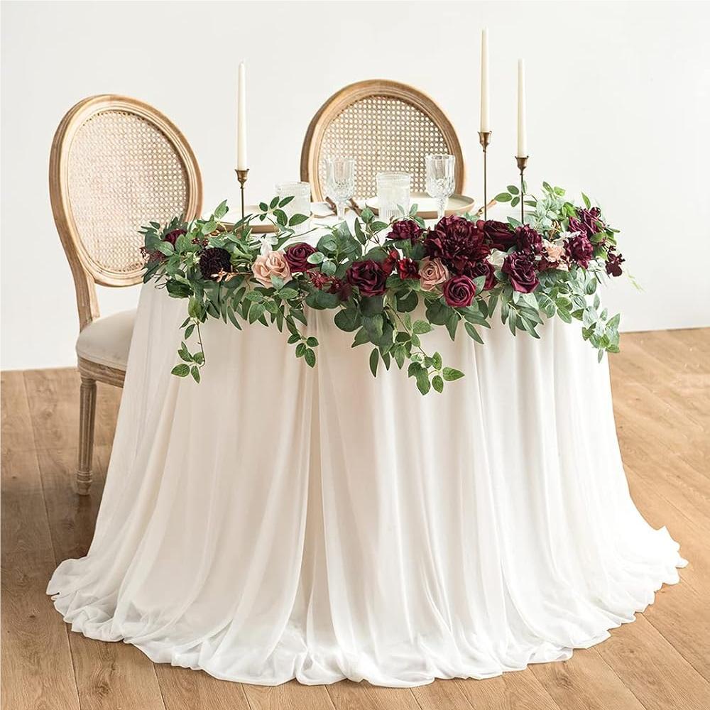 6FT Eucalyptus & Willow Leaf Garland with White Flowers | Wedding Table Backdrop Party Decor 4 Colors