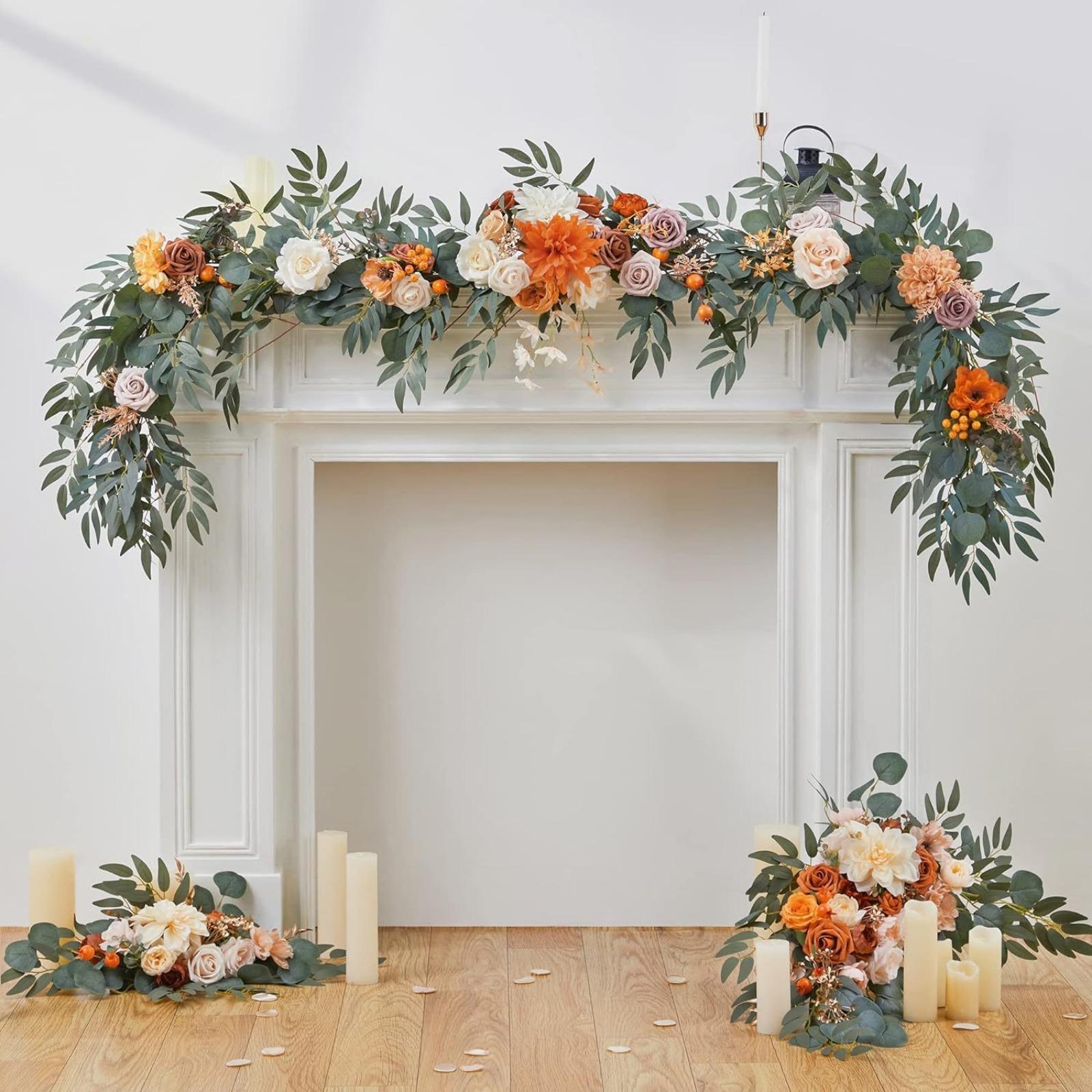 5.9ft Artificial Rose Vine Garland | Wedding Arch Backdrop Boho Decor in Orange Blue Red Purple Pink