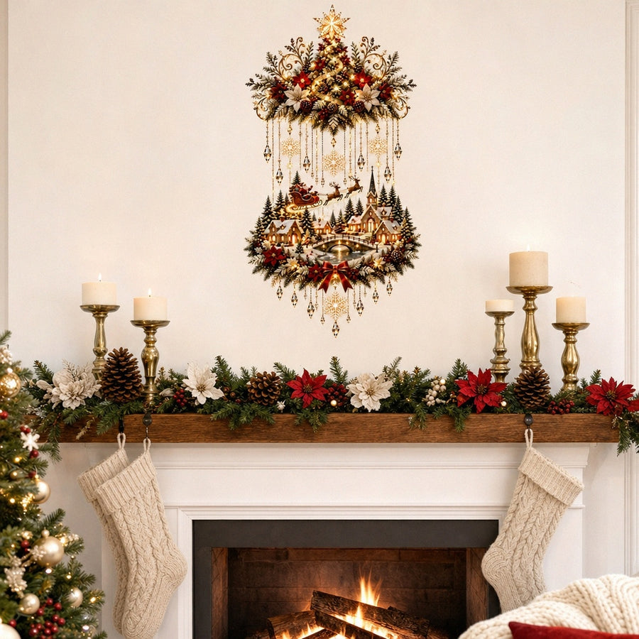 Christmas Tree Village Wall Hanging with Warm Lights