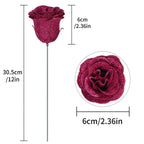 Glitter Roses Bouquet with Stems 30pcs | Wedding Party Christmas & Home Decor in Gold Silver Pink Purple 16 Colors