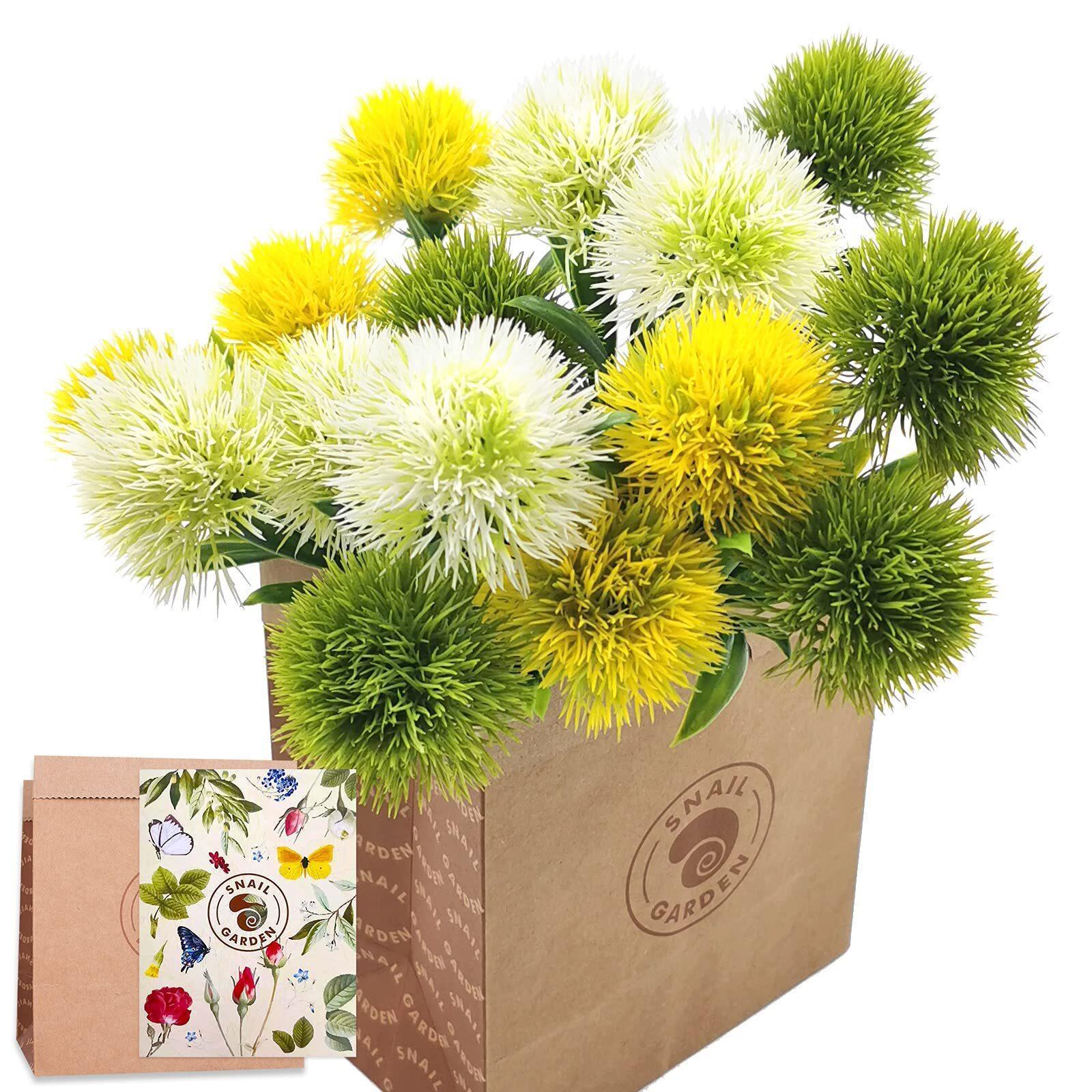 Artificial Dandelion Flower Bush | Wedding Bouquet Home Garden Party Decor in White Green Purple
