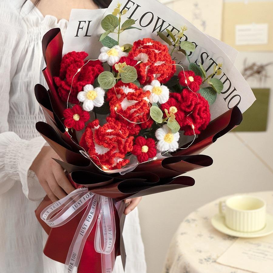 Wrapped Crochet Flowers Bouquet with Crochet Flowers, Crochet Sunflower, Lily Bouquet for Home Decor, Graduation Gifts, Gift for Women