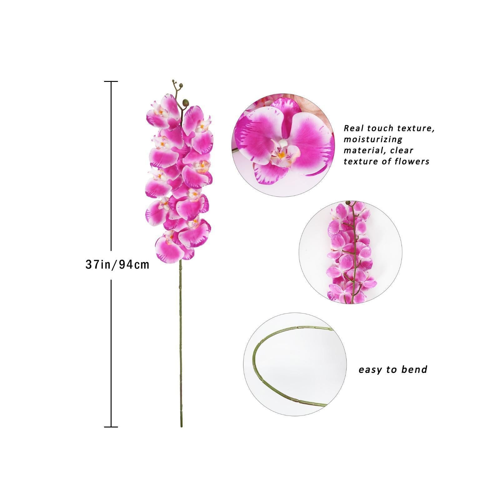 Artificial Phalaenopsis Orchid Stems 4pcs 37.4in | Real Touch Faux Flowers Home Decor Wedding & Party in White Blue Pink Rose Pink Wine Red