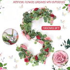 Artificial Rose and Eucalyptus Garland | Wedding Arch Table Backdrop Centerpiece & Home Decor in Pink White Purple Red
