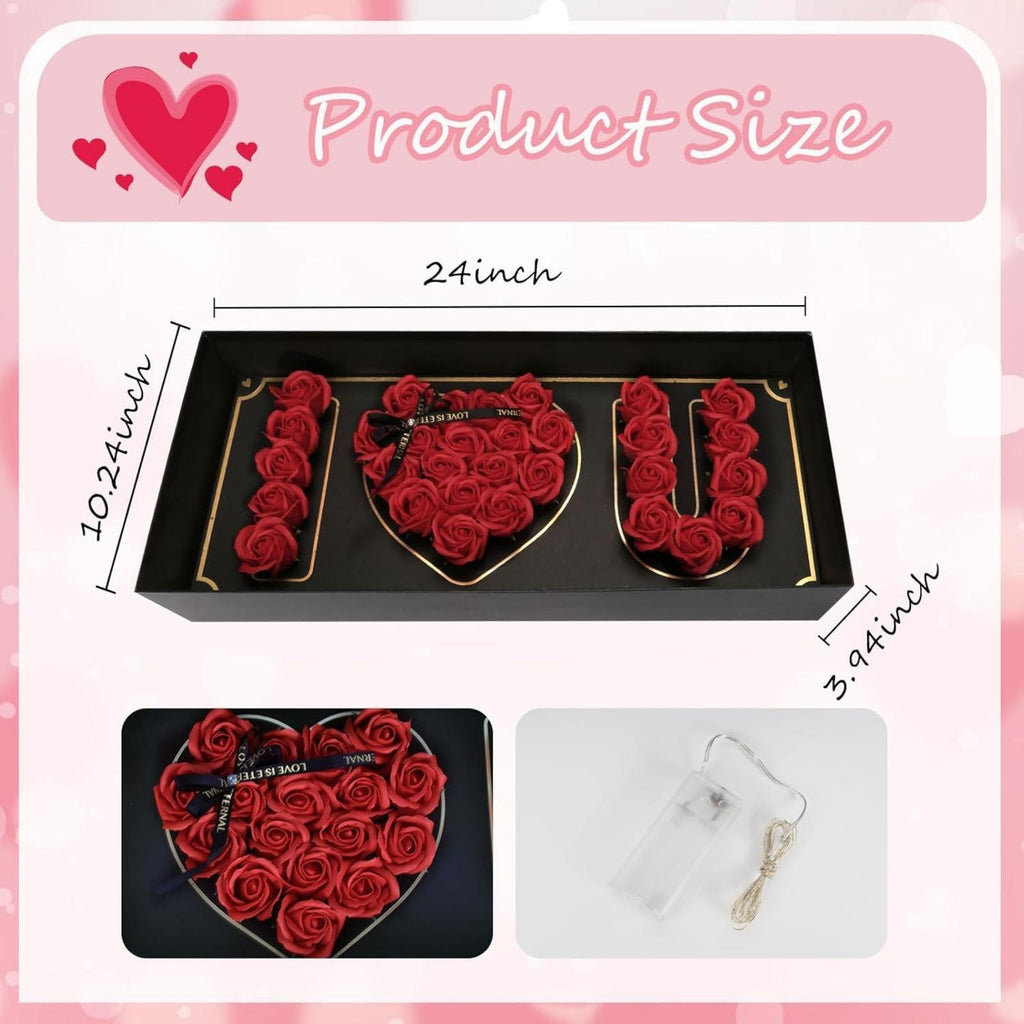 Scented Soap Rose Petals Gift Set with LED Lights in Box | Birthday Anniversary Valentine's Day Gift for Women in Red Pink Purple