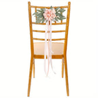 Artificial Rose Chair Decor 4pcs with Eucalyptus & Ribbons | Wedding Ceremony Aisle & Engagement Party Decoration in White Blue Pink Light Pink